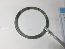 Load image into Gallery viewer, 56mm Certified Type A 100% Natural green/black/gray with dark green floating flowers slim round cut Jadeite bangle PD76-5745
