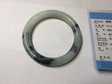Load image into Gallery viewer, 57.8mm certified 100% natural type A dark green white with green floating flowers jadeite bangle PH147-5857
