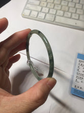 Load image into Gallery viewer, 56mm Certified Type A 100% Natural green/black/gray with dark green floating flowers slim round cut Jadeite bangle PD76-5745

