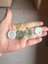Load image into Gallery viewer, 21-22mm Type A 100% Natural light purple/oily light green/gray Jadeite Jade concentric circle safety Guardian ring Pendant (子母扣,同心环) group PB45

