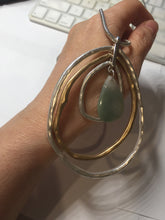 Load image into Gallery viewer, 100% natural Type A light green blue Jadeite water dorp pendant with Layered Gold &amp; Silver Rings Necklace PE29

