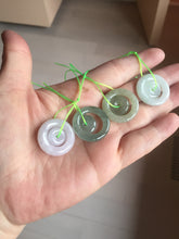 Load image into Gallery viewer, 21-22mm Type A 100% Natural light purple/oily light green/gray Jadeite Jade concentric circle safety Guardian ring Pendant (子母扣,同心环) group PB45

