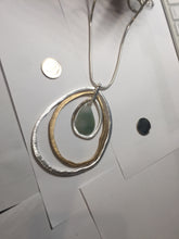 Load image into Gallery viewer, 100% natural Type A light green blue Jadeite water dorp pendant with Layered Gold &amp; Silver Rings Necklace PE29
