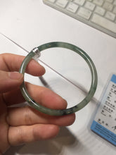 Load image into Gallery viewer, 56mm Certified Type A 100% Natural green/black/gray with dark green floating flowers slim round cut Jadeite bangle PD76-5745
