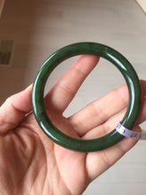 Load image into Gallery viewer, 60.5mm certified 100% Natural dark green/black round cut nephrite Jade(碧玉)  bangle HN13-1575

