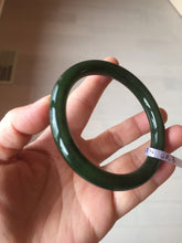 Load image into Gallery viewer, 60.5mm certified 100% Natural dark green/black round cut nephrite Jade(碧玉)  bangle HN13-1575
