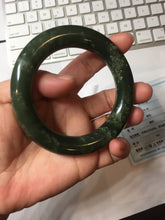 Load image into Gallery viewer, 55.2mm certified 100% Natural dark green/black Ocean Waves chubby round cut nephrite bangle HN184-0877
