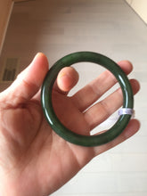 Load image into Gallery viewer, 60.5mm certified 100% Natural dark green/black round cut nephrite Jade(碧玉)  bangle HN13-1575
