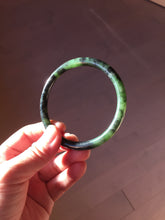 Load image into Gallery viewer, 62mm Certified 100% Natural Fresh Young Green/Dark Green/Black Green Ink Painting (绿水墨) Round Cut Nephrite (Wulanhai 乌兰海碧玉) Bangle HF133-7301

