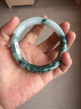 Load image into Gallery viewer, 55.5mm certified 100% natural Type A silent snow and green fire forest round cut jadeite jade bangle AA35-4285
