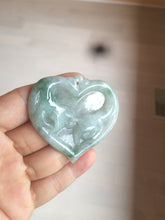 Load image into Gallery viewer, 100% Natural type A light green/white concentric hearts/pinky promise(执子之手，与子偕老) jadeite Jade pendant necklace AZ74
