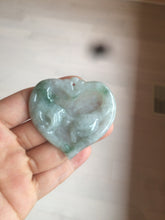Load image into Gallery viewer, 100% Natural type A light green/white concentric hearts/pinky promise(执子之手，与子偕老) jadeite Jade pendant necklace AZ74
