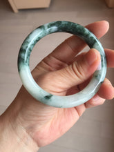 Load image into Gallery viewer, 55.5mm certified 100% natural Type A silent snow and green fire forest round cut jadeite jade bangle AA35-4285
