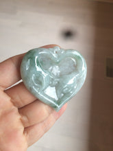 Load image into Gallery viewer, 100% Natural type A light green/white concentric hearts/pinky promise(执子之手，与子偕老) jadeite Jade pendant necklace AZ74
