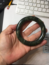 Load image into Gallery viewer, 55.2mm certified 100% Natural dark green/black Ocean Waves chubby round cut nephrite bangle HN184-0877
