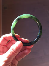 Load image into Gallery viewer, 54.4mm Certified 100% Natural Fresh Young Green/Dark Green/Black Green Ink Painting (绿水墨) Round Cut Nephrite (Wulanhai 乌兰海碧玉) Bangle HF134-7304
