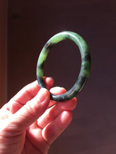 Load image into Gallery viewer, 54.4mm Certified 100% Natural Fresh Young Green/Dark Green/Black Green Ink Painting (绿水墨) Round Cut Nephrite (Wulanhai 乌兰海碧玉) Bangle HF134-7304
