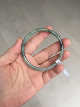 Load image into Gallery viewer, 56mm Certified Type A 100% Natural green/black/gray with dark green floating flowers slim round cut Jadeite bangle PD76-5745
