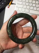 Load image into Gallery viewer, 55.2mm certified 100% Natural dark green/black Ocean Waves chubby round cut nephrite bangle HN184-0877
