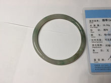 Load image into Gallery viewer, 56mm Certified Type A 100% Natural sunny green/black/gray with dark green floating flowers slim round cut Jadeite bangle PD77-5764
