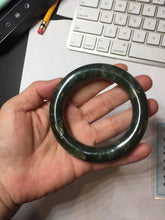 Load image into Gallery viewer, 55.2mm certified 100% Natural dark green/black Ocean Waves chubby round cut nephrite bangle HN184-0877

