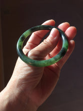 Load image into Gallery viewer, 54.4mm Certified 100% Natural Fresh Young Green/Dark Green/Black Green Ink Painting (绿水墨) Round Cut Nephrite (Wulanhai 乌兰海碧玉) Bangle HF134-7304
