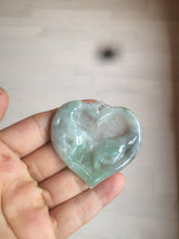Load image into Gallery viewer, 100% Natural type A light green/white concentric hearts/pinky promise(执子之手，与子偕老) jadeite Jade pendant necklace AZ74
