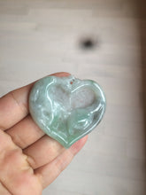 Load image into Gallery viewer, 100% Natural type A light green/white concentric hearts/pinky promise(执子之手，与子偕老) jadeite Jade pendant necklace AZ74
