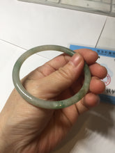 Load image into Gallery viewer, 56mm Certified Type A 100% Natural sunny green/black/gray with dark green floating flowers slim round cut Jadeite bangle PD77-5764
