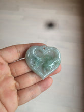 Load image into Gallery viewer, 100% Natural type A light green/white concentric hearts/pinky promise(执子之手，与子偕老) jadeite Jade pendant necklace AZ74
