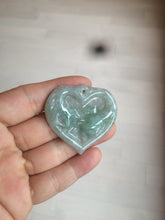 Load image into Gallery viewer, 100% Natural type A light green/white concentric hearts/pinky promise(执子之手，与子偕老) jadeite Jade pendant necklace AZ74
