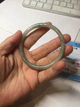 Load image into Gallery viewer, 56mm Certified Type A 100% Natural sunny green/black/gray with dark green floating flowers slim round cut Jadeite bangle PD77-5764
