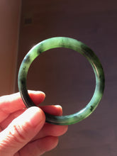 Load image into Gallery viewer, 55.7mm Certified 100% Natural Fresh Young Green/Dark Green/Black Green Ink Painting (绿水墨) Round Cut Nephrite (Wulanhai 乌兰海碧玉) Bangle HF135-7330
