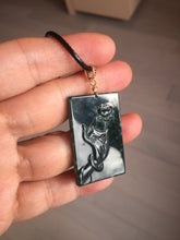 Load image into Gallery viewer, Type A 100% Natural dark green/blue/black Guatemala Jadeite hand/flower The World in a Single Bloom (一花一世界) Safe and sound rectangle pendant PF53
