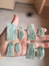 Load image into Gallery viewer, 100% Natural type A light green safe and sound pendant with the carved hieroglyph of &quot;Buddha&quot; jadeite Jade pendant group B99
