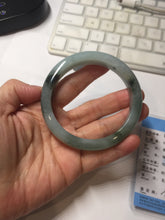 Load image into Gallery viewer, 59.3mm Certified type A 100% Natural oily dark green gray black(油青) Jadeite bangle PE31-2121
