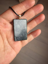 Load image into Gallery viewer, Type A 100% Natural dark green/blue/black Guatemala Jadeite hand/flower The World in a Single Bloom (一花一世界) Safe and sound rectangle pendant PF53
