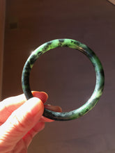 Load image into Gallery viewer, 60.7mm Certified 100% Natural Fresh Young Green/Dark Green/Black Green Ink Painting (绿水墨) Round Cut Nephrite (Wulanhai 乌兰海碧玉) Bangle HF136-7318
