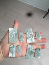 Load image into Gallery viewer, 100% Natural type A light green safe and sound pendant with the carved hieroglyph of &quot;Buddha&quot; jadeite Jade pendant group B99
