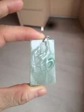 Load image into Gallery viewer, 100% Natural type A light green safe and sound pendant with the carved hieroglyph of &quot;Buddha&quot; jadeite Jade pendant group B99
