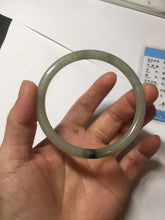 Load image into Gallery viewer, 56mm Certified Type A 100% Natural sunny green/black/gray with dark green floating flowers slim round cut Jadeite bangle PD78-5771
