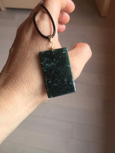 Load image into Gallery viewer, Type A 100% Natural dark green/blue/black Guatemala Jadeite hand/flower The World in a Single Bloom (一花一世界) Safe and sound rectangle pendant PF53
