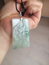 Load image into Gallery viewer, 100% Natural type A light green safe and sound pendant with the carved hieroglyph of &quot;Buddha&quot; jadeite Jade pendant group B99
