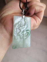 Load image into Gallery viewer, 100% Natural type A light green safe and sound pendant with the carved hieroglyph of &quot;Buddha&quot; jadeite Jade pendant group B99
