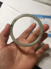 Load image into Gallery viewer, 56mm Certified Type A 100% Natural sunny green/black/gray with dark green floating flowers slim round cut Jadeite bangle PD78-5771
