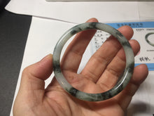 Load image into Gallery viewer, 55.4mm Certified Type A 100% Natural green/black/gray with dark green floating flowers slim round cut Jadeite bangle PD79-5746
