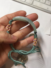 Load image into Gallery viewer, Type A 100% Natural green with dark green flying flower rectangle woven thread Jadeite Jade bracelet PH70
