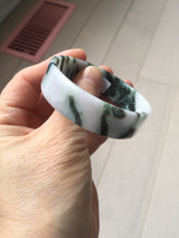 Load image into Gallery viewer, 48mm certified 100% natural type A dark green white purple Snowy Pine Forest square style jadeite bangle BH114-6910
