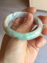 Load image into Gallery viewer, 52mm 100% natural Type A sunny green pink carved and golden-painted jadeite jade bangle PH201

