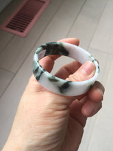 Load image into Gallery viewer, 48mm certified 100% natural type A dark green white purple Snowy Pine Forest square style jadeite bangle BH114-6910
